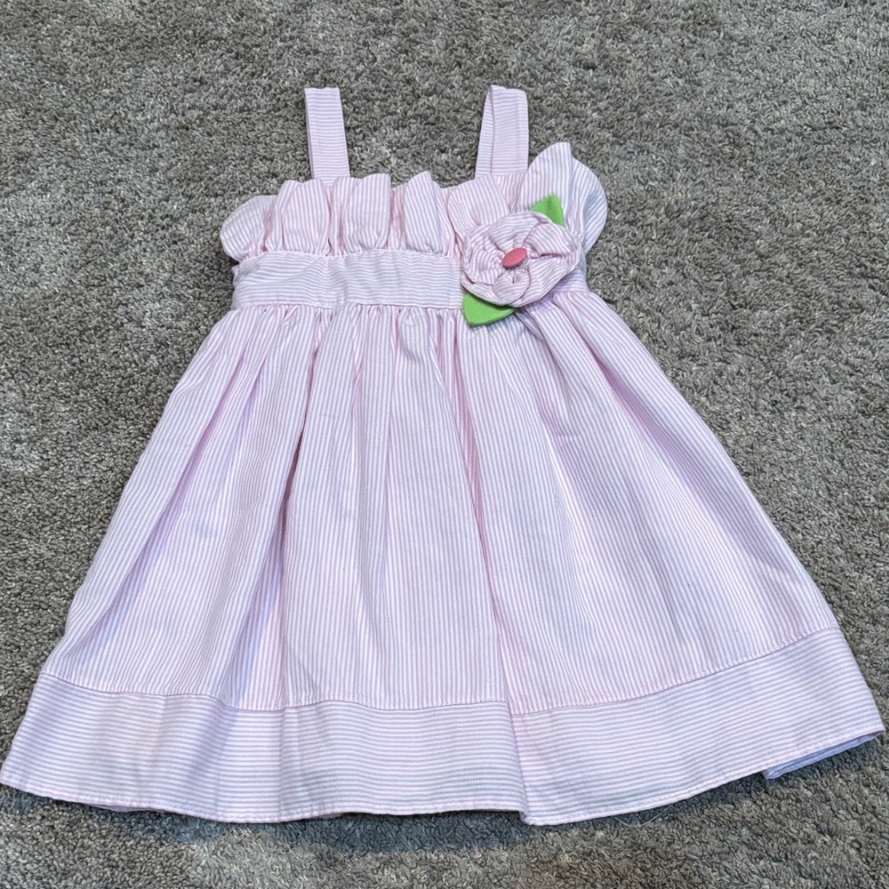 Sweet Heart Rose Pink Striped Dress with Floral Detail
